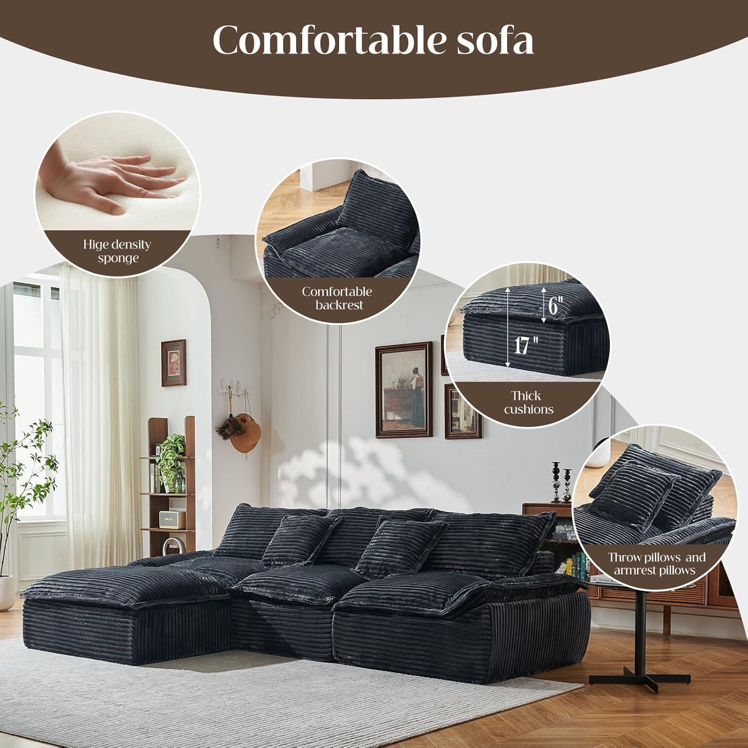 Modular Sectional Cloud Couch – Utra Soft Modern L Shaped Modular ...