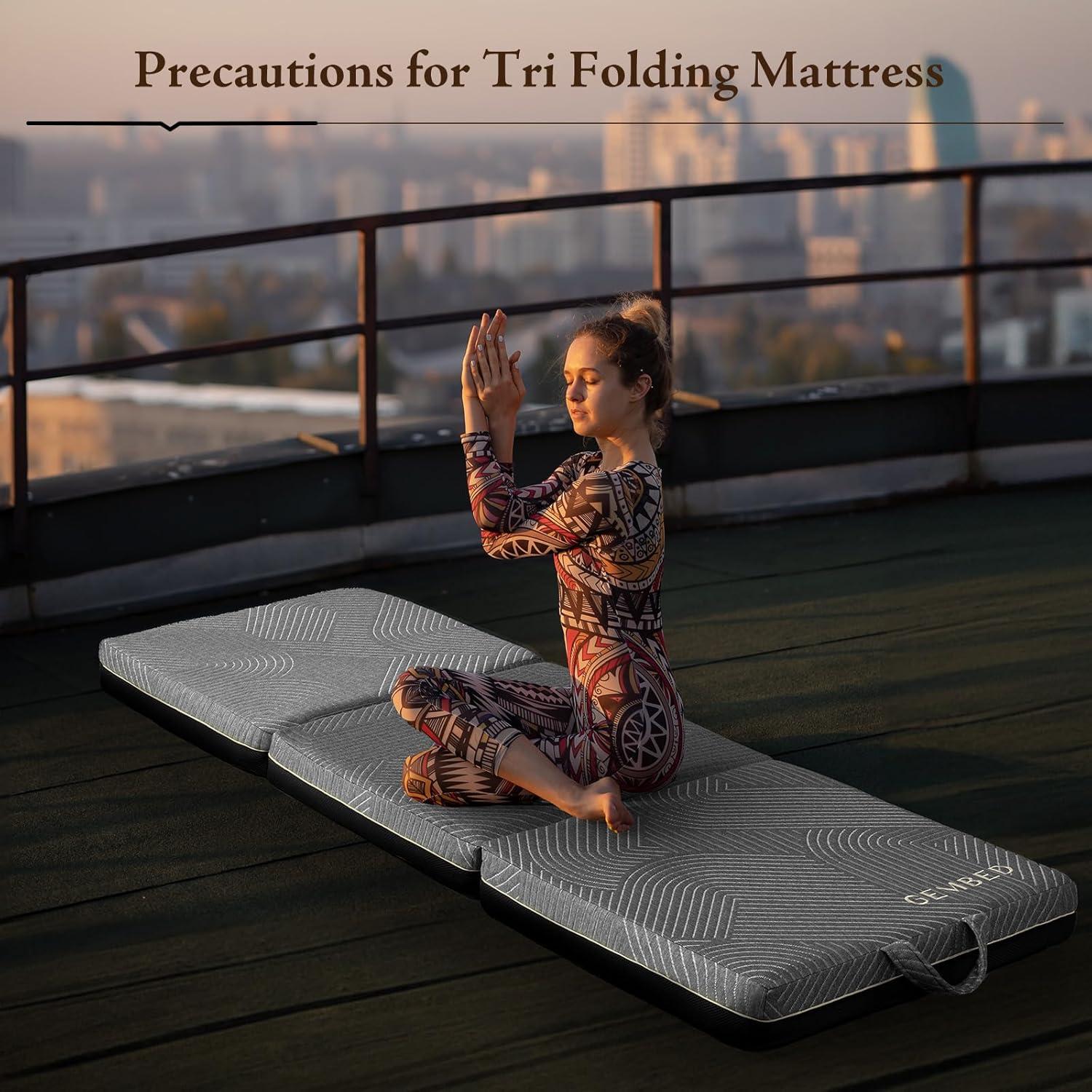 Tri Folding Mattress Queen Size – Handle & Non-Slip Bottom, Portable ...