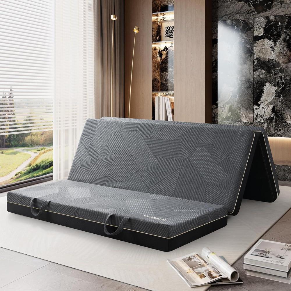 Tri Folding Mattress Queen Size – Handle & Non-Slip Bottom, Portable ...